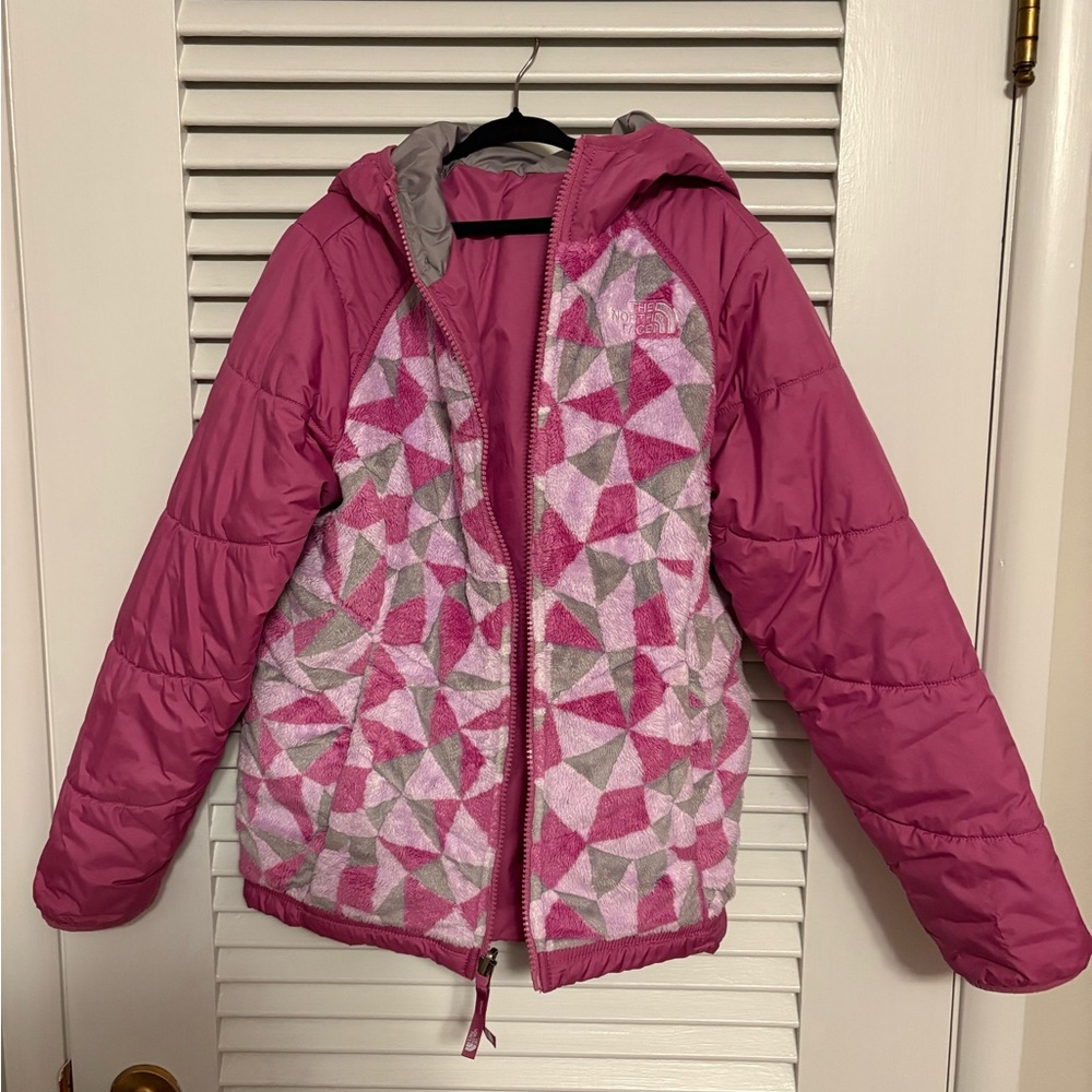 The North Face girls pink reversible winter coat